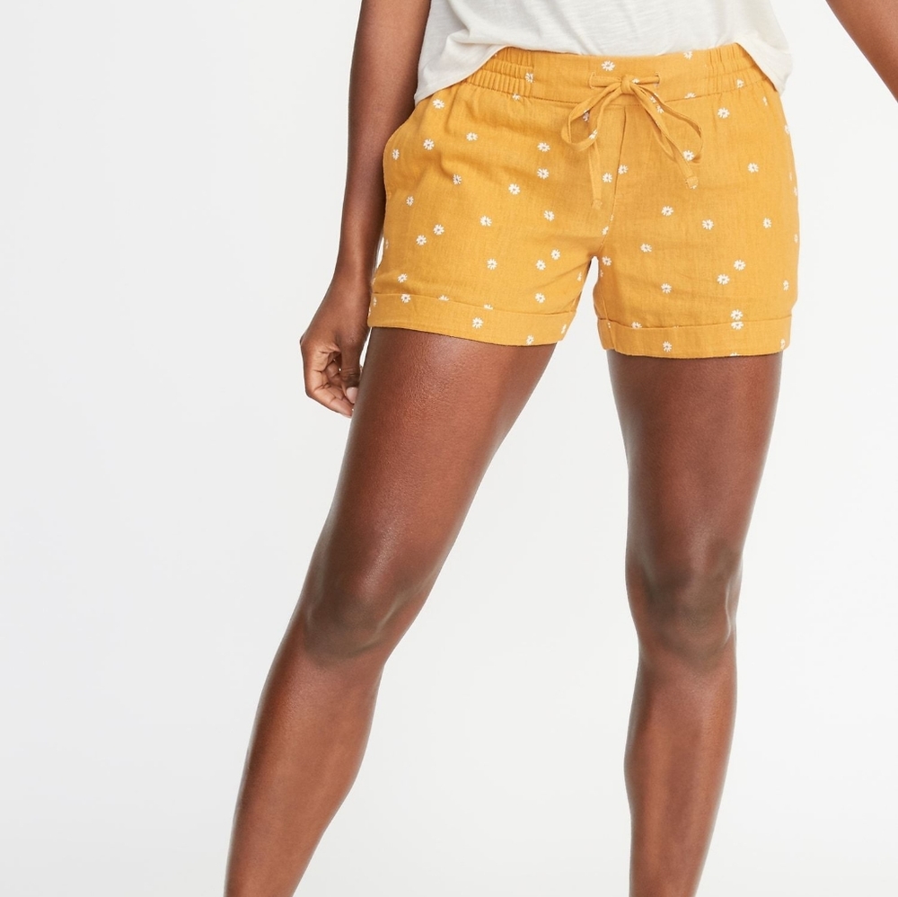 Yellow Floral Print Shorts